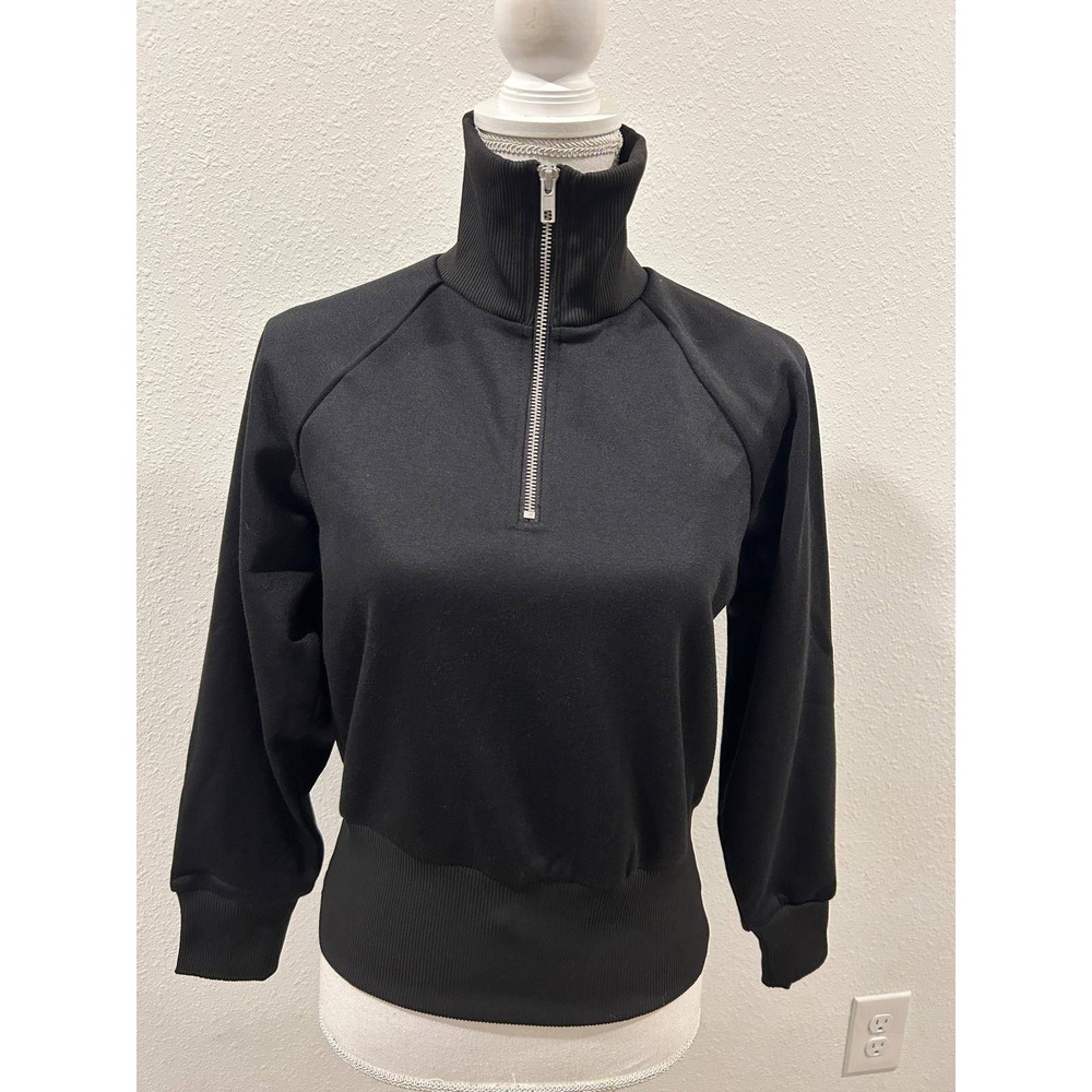 Halara Womens XS Black Quarter Zip Pullover Ribbed Hem Athleisure Sweatshirt NEW
